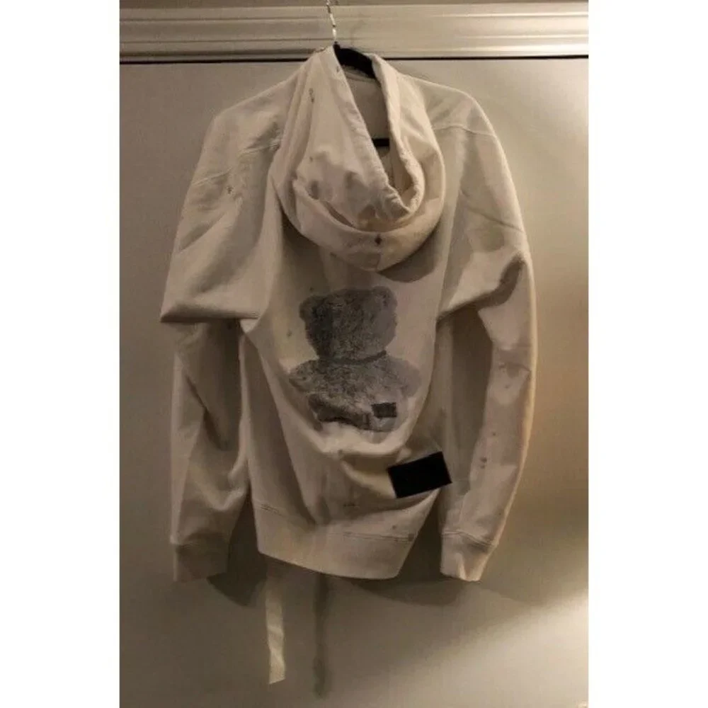 NWT $850 WE11DONE WHITE HOODIE PEARL NECKLACE TEDDY REFLECTIVE US SZ MEDIUM - Picture 6 of 10